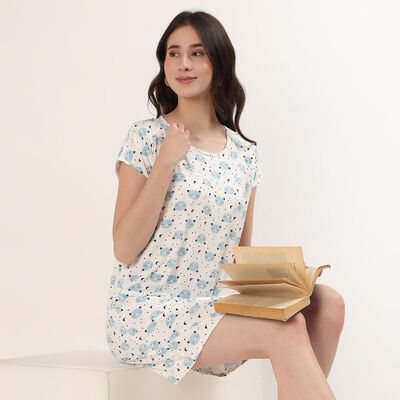 Women's White Scoop Neck Lace Detail Nighty