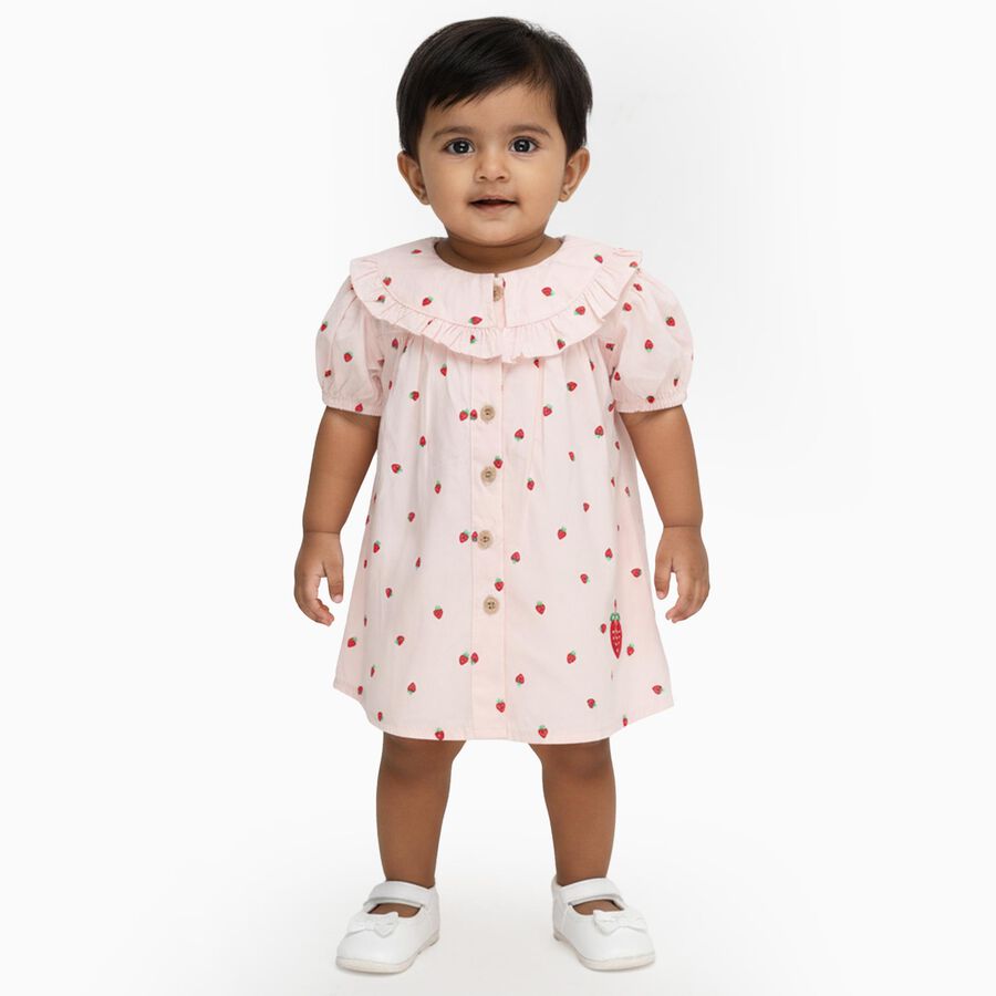 Infants Light Pink Cotton Half Sleeve Round Casual Shirt, Light Pink, large