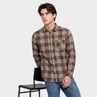Men's Brown Cotton Casual Shirt, भूरा, small