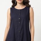 Women's Navy Blue Solid Ethnic Set, टील ब्लू, small