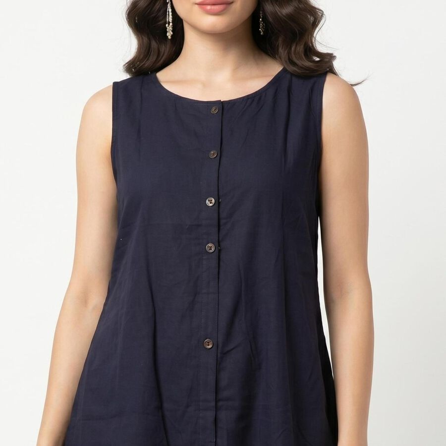Women's Navy Blue Solid Ethnic Set, टील ब्लू, large