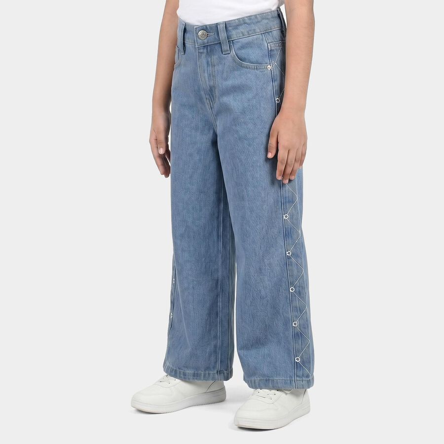 Girls Light Blue Wide Leg Lace Up Detail Jeans, Light Blue, large