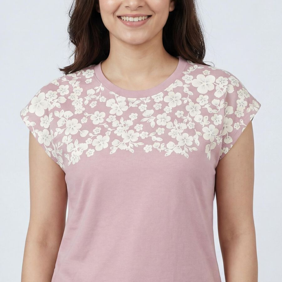 Women Lilac Round Neck Casual T-Shirt, Lilac, large