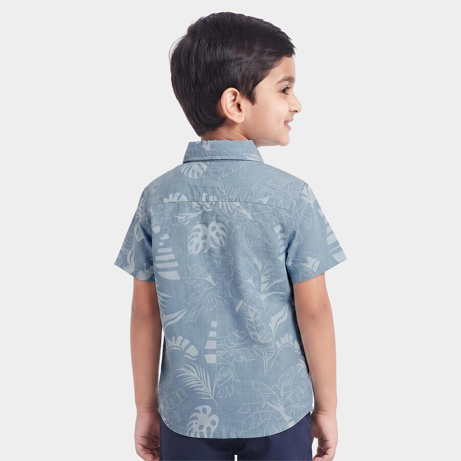Boys Light Blue Cotton Floral Shirt, Light Blue, large