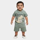 Infants' Green Cotton Polo Neck Dinosaur Printed Baba Suit, Light Green, small
