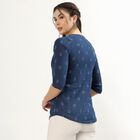 Women's Dark Blue Cotton Notch Neck Floral Printed Kurti, Dark Blue, small