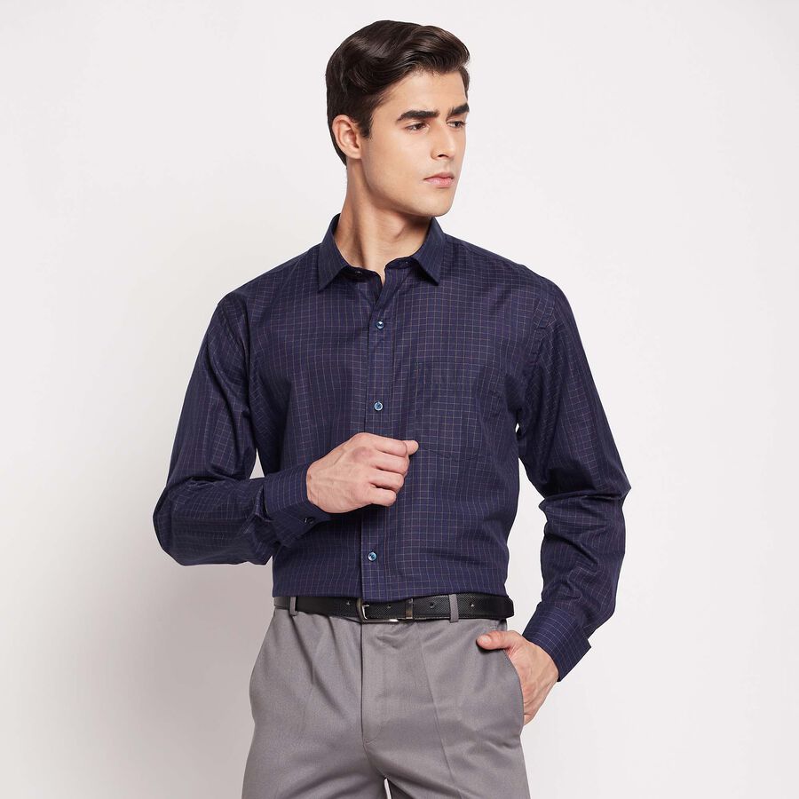चेक्स फॉर्मल शर्ट, नेवी ब्लू, large image number null