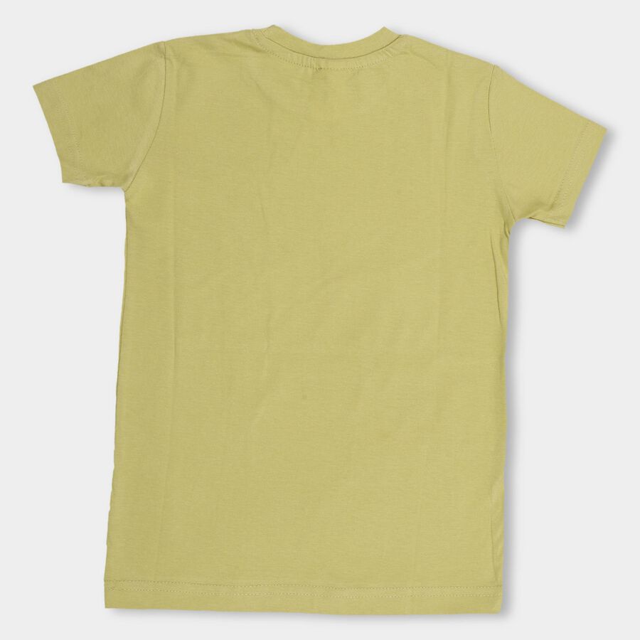 Boys' Olive Cotton Round Neck Casual T-Shirt, Olive, large image number null