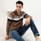 Men's Muted Olive Green Zip Neck Casual Sweatshirt, Olive, small image number null