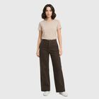 Women's Brown Wide Leg Fit Seam Detail Jeans, Brown, small