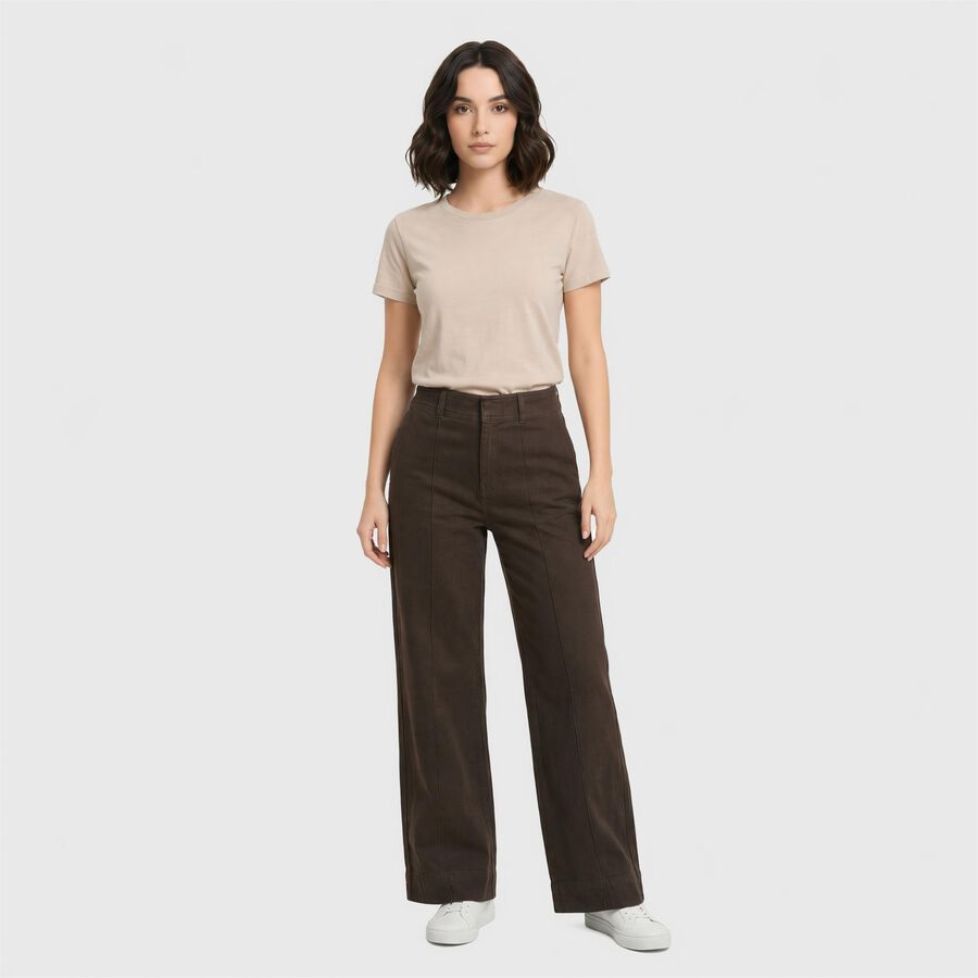 Women's Brown Wide Leg Fit Seam Detail Jeans, Brown, large