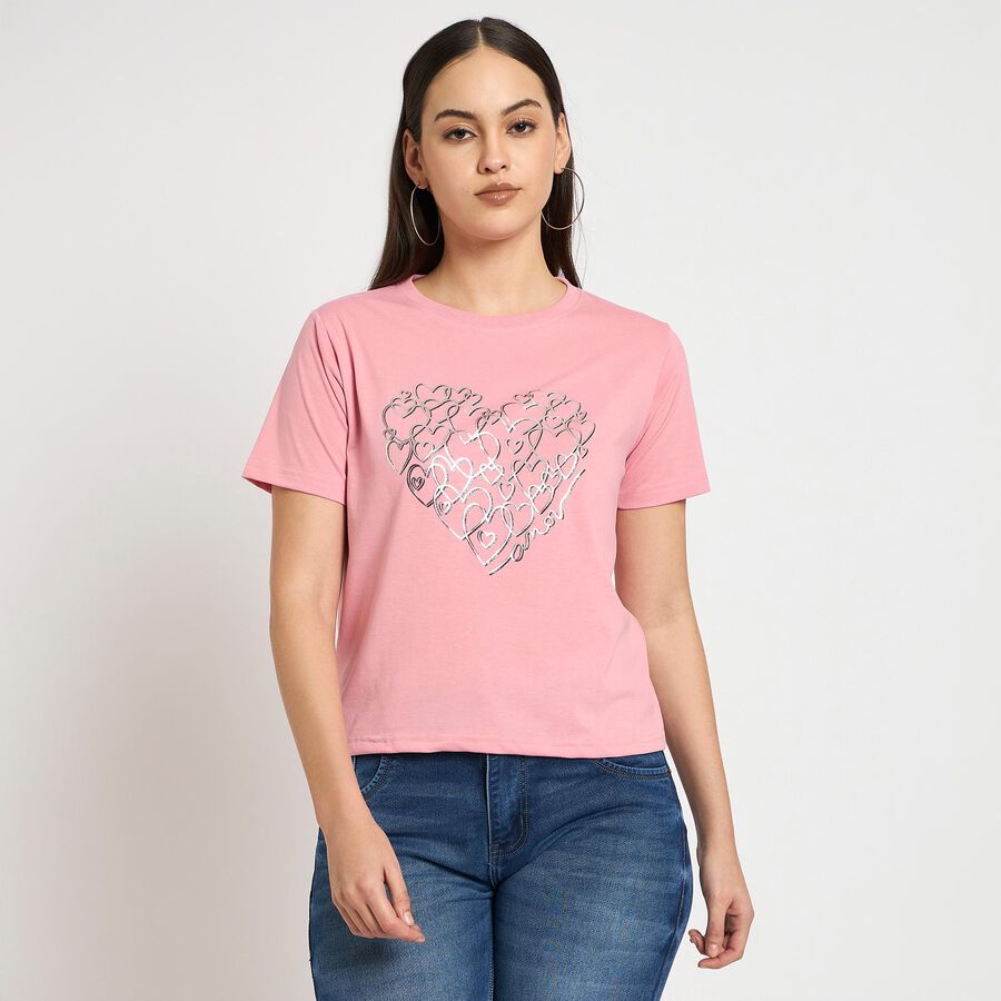 Ladies' Round Neck T-Shirt, हल्का गुलाबी, large image number null