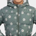 Girls' Olive Green Hooded Puffer Jacket, Olive, small