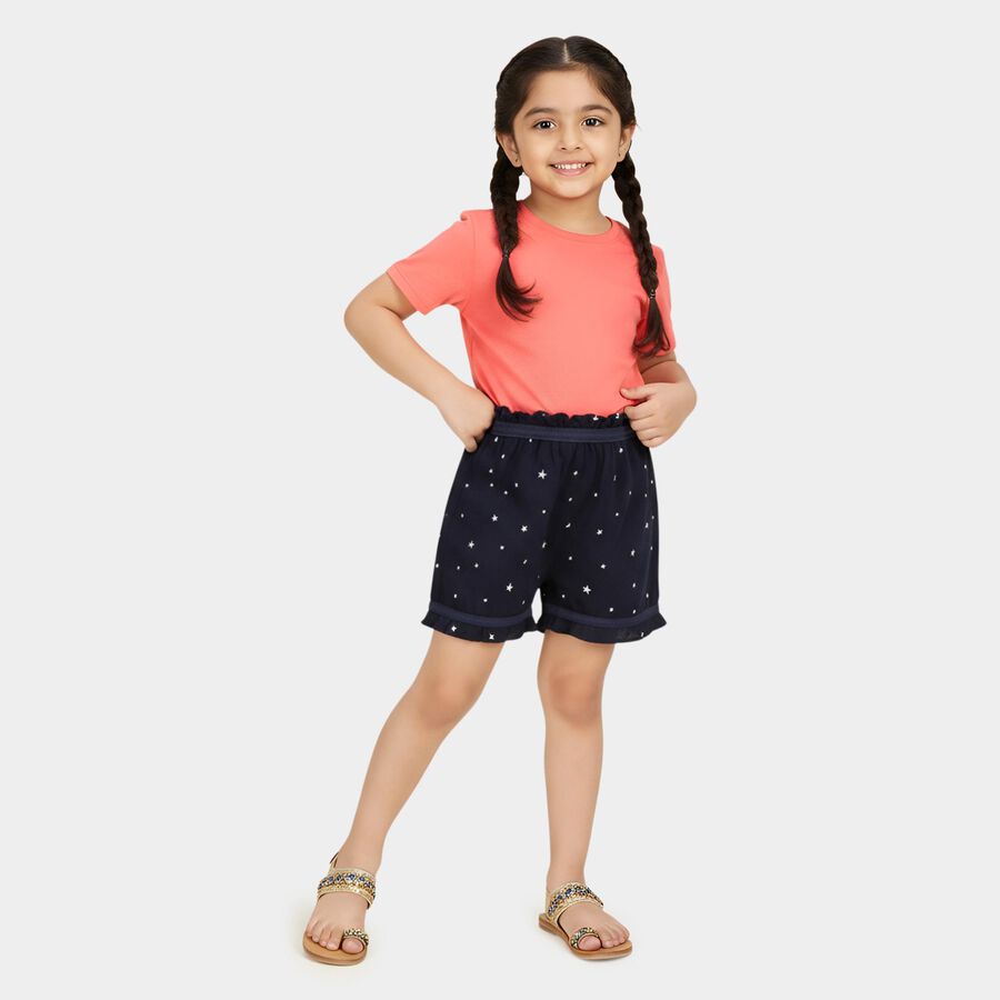 Girls' Navy Blue Regular Fit Star Printed Ruffled Bloomers, नेवी ब्लू, large