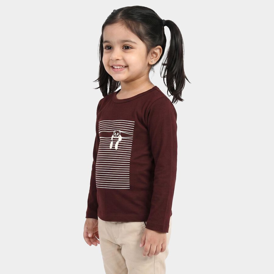 Girls Wine Cotton Round Neck Regular Top, वाइन, large