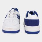 Men's Bright White and Deep Royal Blue Lace-Up Casual Sneakers, Blue, small