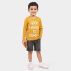 Boys Yellow Cotton Blend Round Neck Regular T-Shirt, पीला, small