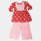 Girls Coral Round Neck Fusion Set Upper and Bottom Set, मूँगा (कोरल), small