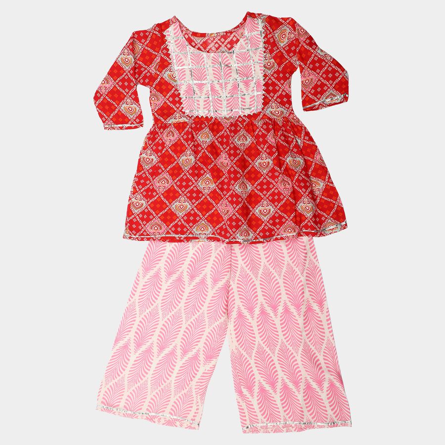Girls Coral Round Neck Fusion Set Upper and Bottom Set, मूँगा (कोरल), large