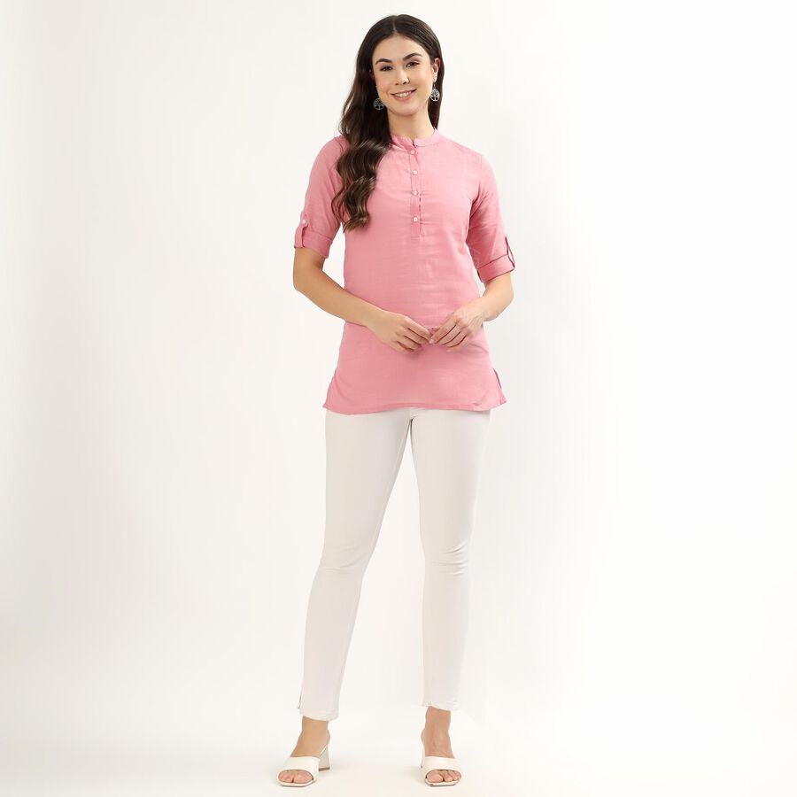 Women's Purple Cotton Round Neck Solid Kurti, Purple, large