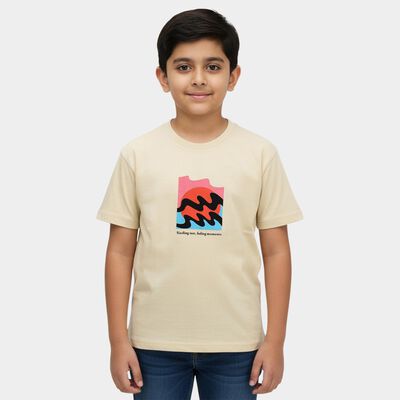 Boys' Yellow Cotton Crew Neck Graphic Printed T-Shirt