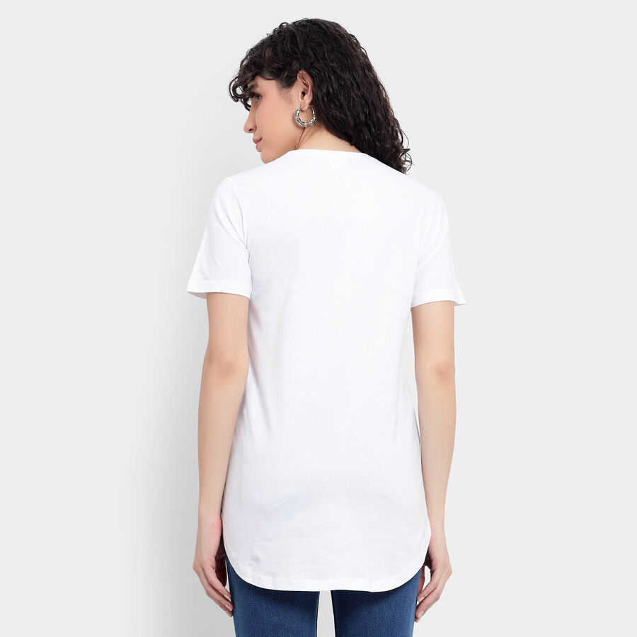 Cotton Solid Round Neck T-Shirt, White, large image number null