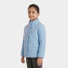 Girls' Light Blue Stand Collar Puffer Jacket, हल्का नीला, small