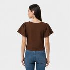 Women's Brown Round Neck Regular Top, Brown, small