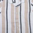 Boys' Beige Striped Camp Collar Shirt, Beige, small
