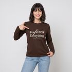 Women's Brown Round Neck Regular Top, भूरा, small