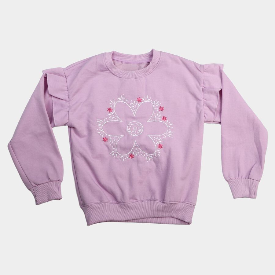 Girls' Lilac Crew Neck Pullover Sweatshirt, लाइलेक, large