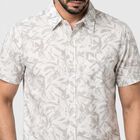 Men's Grey Cotton Half Sleeves Spread Collar Shirt, Light Grey, small