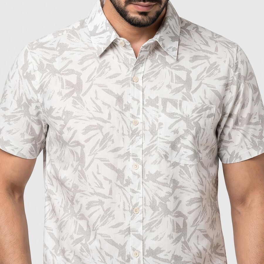Men's Grey Cotton Half Sleeves Spread Collar Shirt, Light Grey, large