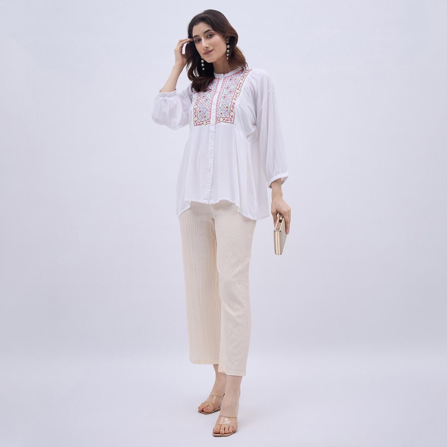 Women's Soft Beige Relaxed Fit Textured Harem Pants, ऑफ व्हाइट, large image number null