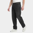 Men's Black Straight Fit Faded Jeans, काला, small