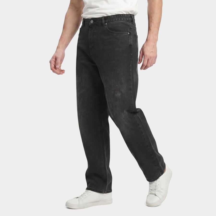 Men's Black Straight Fit Faded Jeans, काला, large