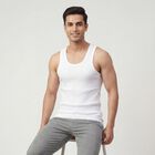 Men's White Cotton Round Neck Sleeveless Vest, White, small