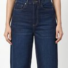 Women's Navy Blue Wide Leg Washed Jeans, Dark Blue, small