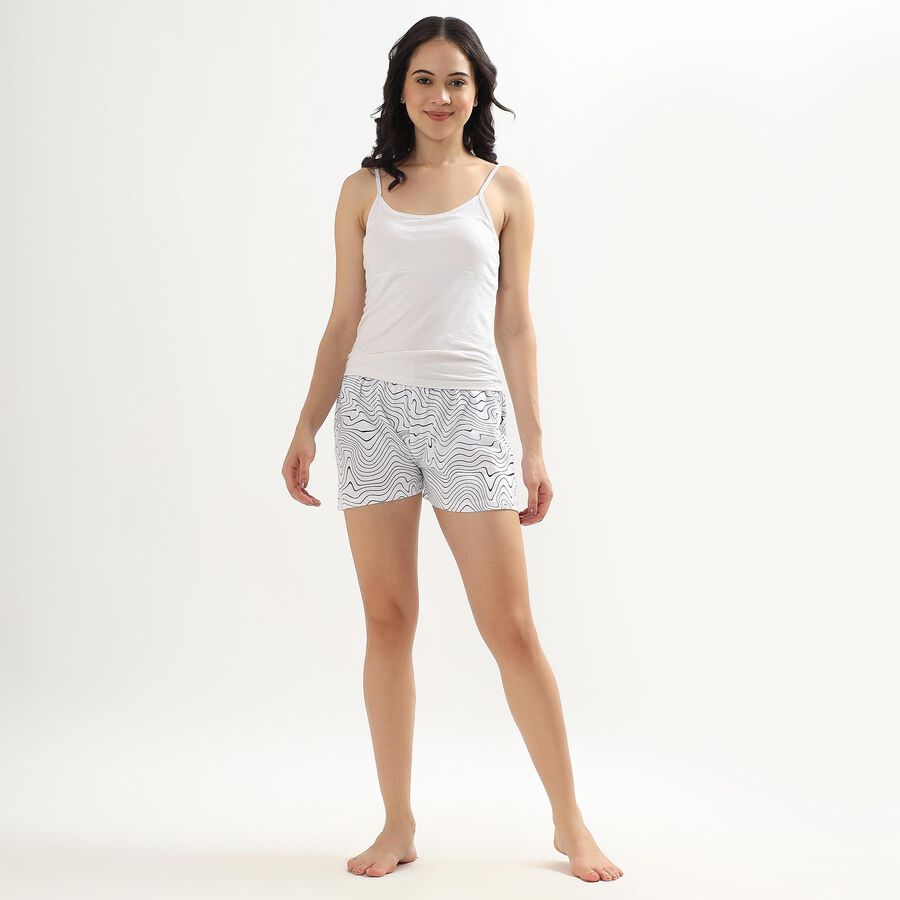 Women's Bright White Printed Elastic Waist Shorts, Black, large image number null