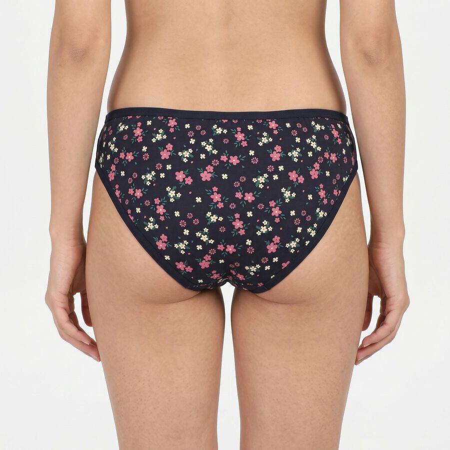 Women's Navy Blue Bikini Fit Floral Print Panty, नेवी ब्लू, large