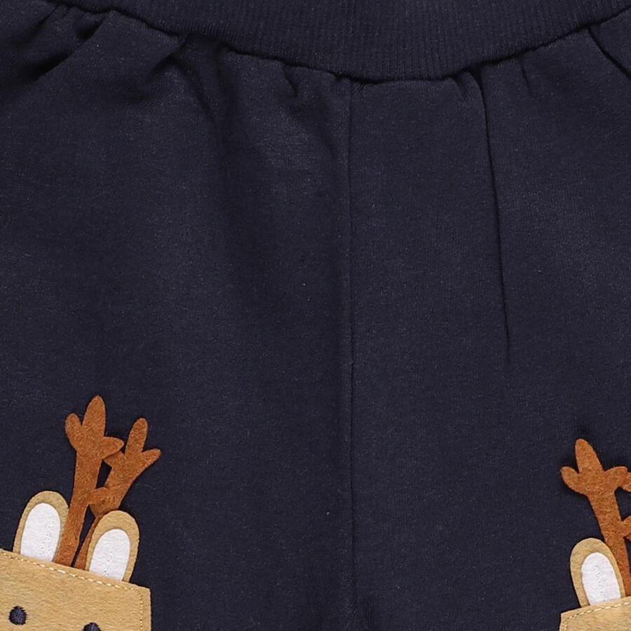 Infants' Navy Blue Reindeer Applique Cotton Blend Pyjama, नेवी ब्लू, large image number null