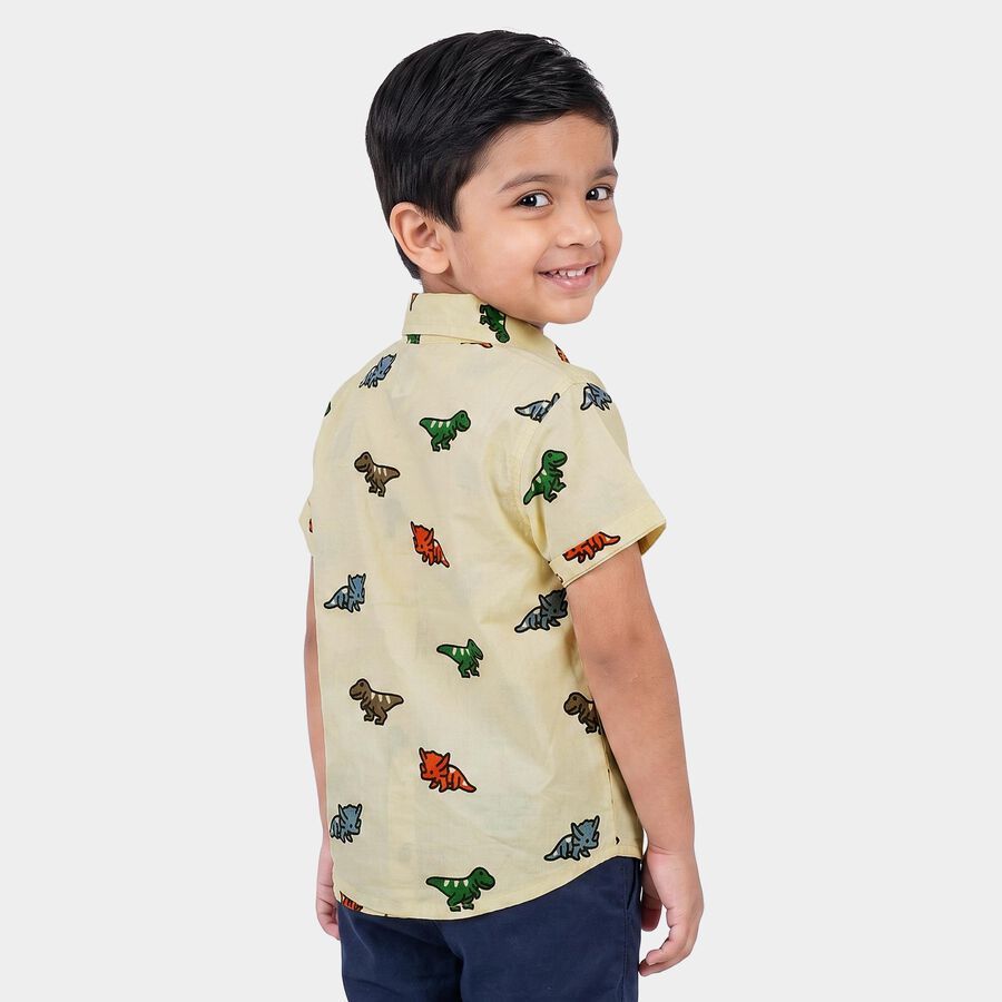 Boys Off White Cotton Short Sleeves Collar Shirt, Off White, large