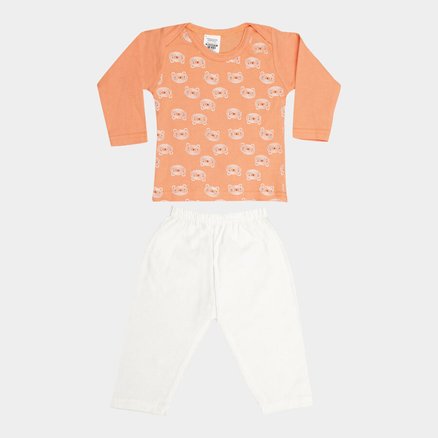 Infants Cotton Printed Baba Suit, Orange, large image number null