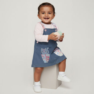 Infants' Muted Denim Blue Floral Strap Casual Frock