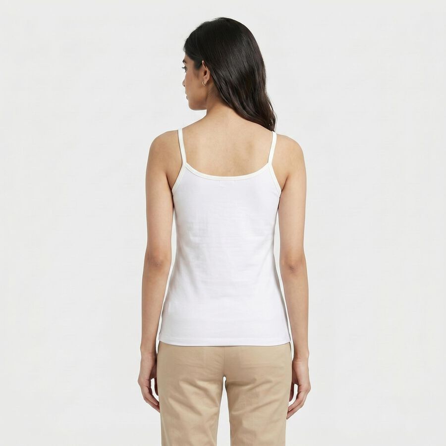 Women's White Cotton Blend Scoop Neck Camisole Slip, सफ़ेद, large