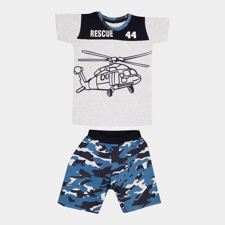 Boys Cotton Baba Suit, Melange Light Grey, large image number null