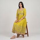 Women's Light Green V-Neck Printed Flared Kurta, Light Green, small