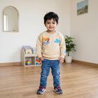 Boys' Beige Round Neck Graphic Pullover Sweatshirt, गहरा पीला, small