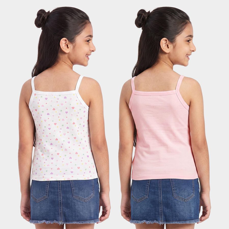 Girls' Pink Cotton Sleeveless Square Neck Vest, हल्का गुलाबी, large
