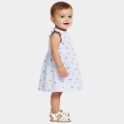 Infants' Blue Regular Fit Cherry Printed Striped Frock, हल्का नीला, small